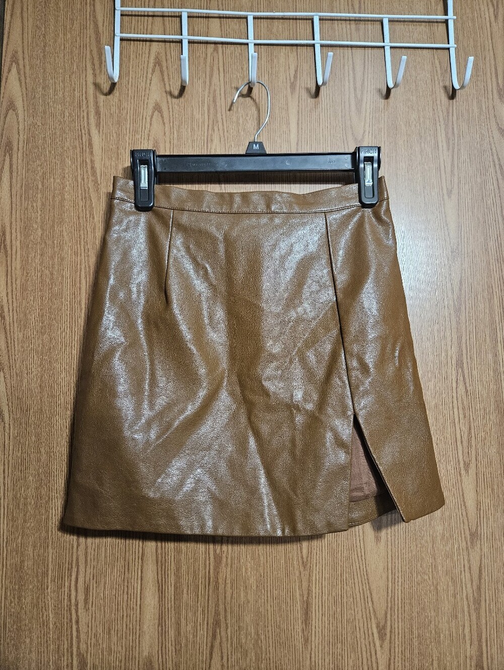 Vici Brown Faux Leather Polyurethane Blend Split Size Mini Skirt Size Small!